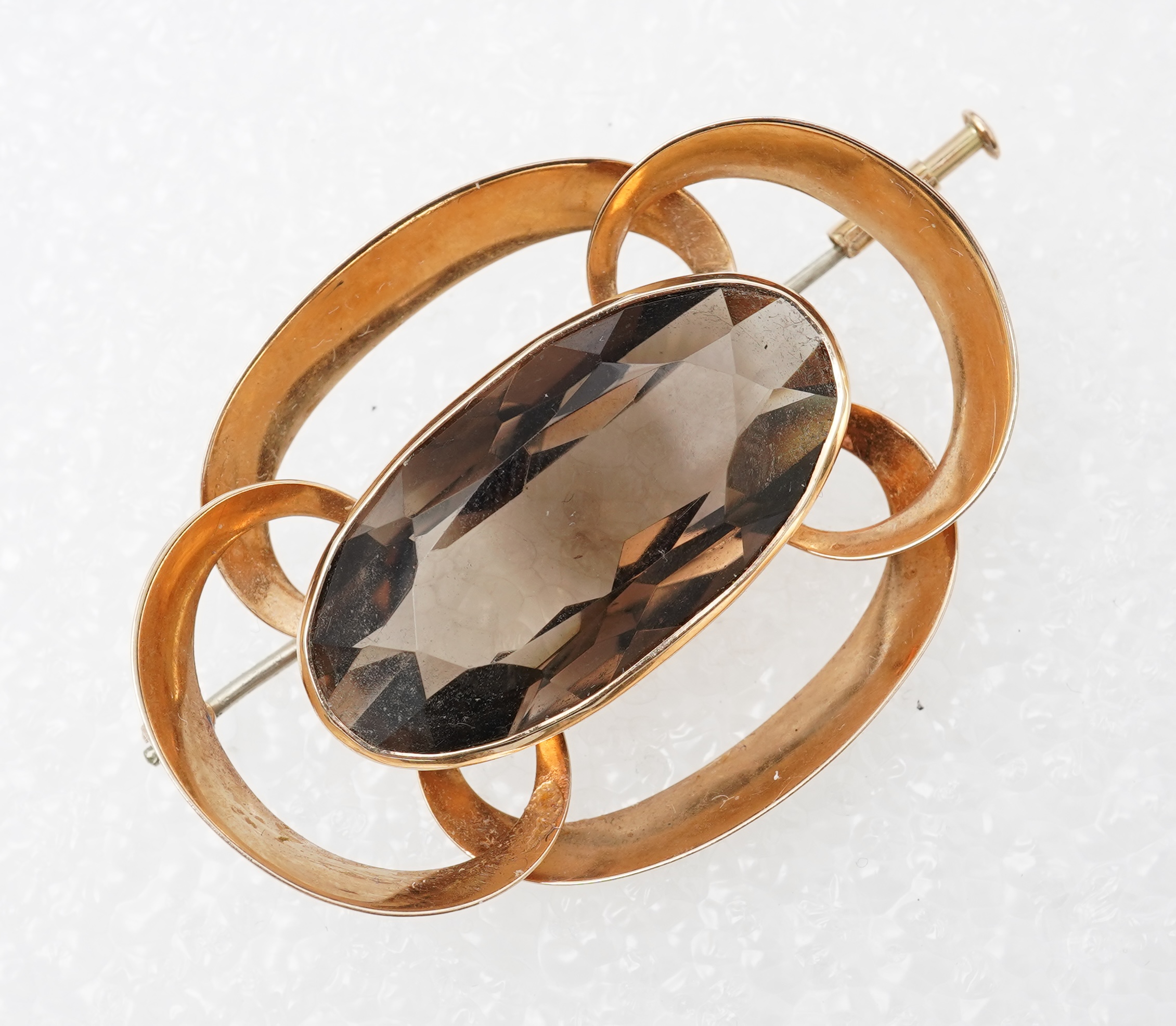 A smoky quartz brooch, mid 20th century